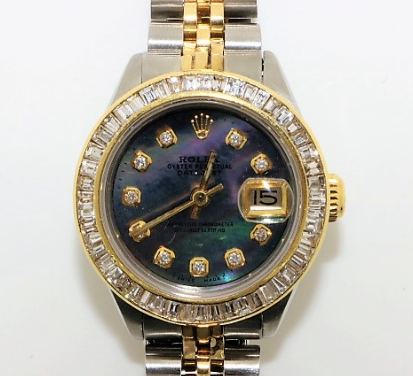 Rolex Datejust Two-Tone Blue Mother of Pearl 2ct Baguette Bezel