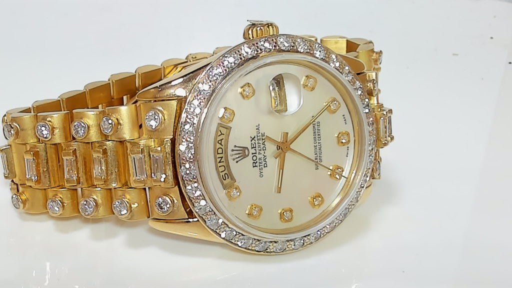 Rolex 36mm Day-Date 18K Gold MOP Baguette Diamond President Watch