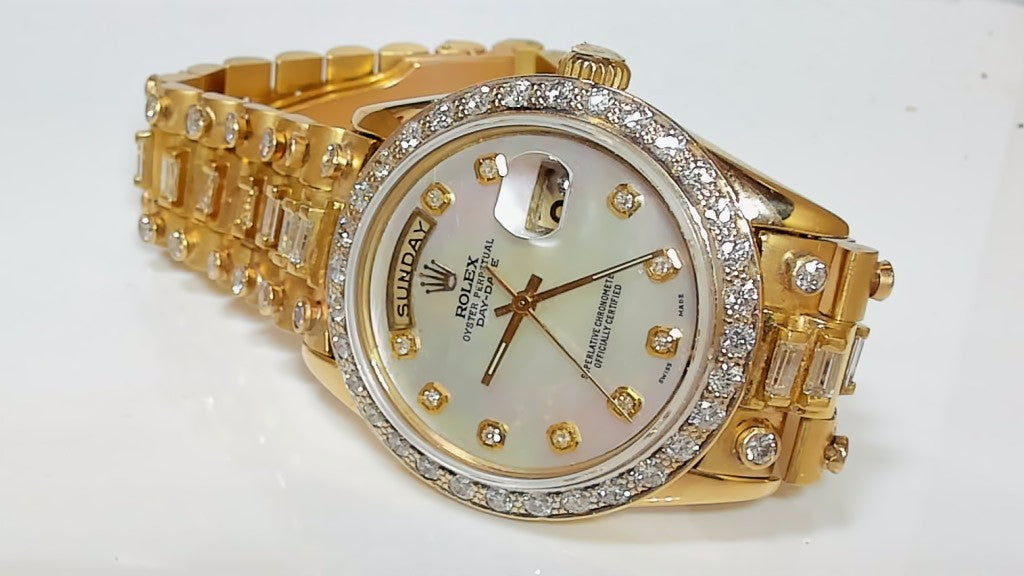 Rolex 36mm Day-Date 18K Gold MOP Baguette Diamond President Watch