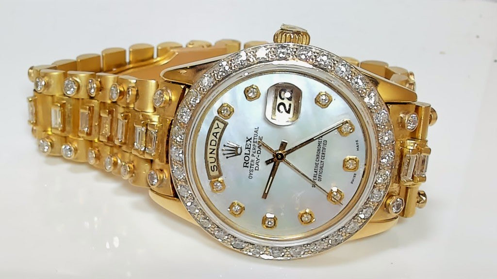 Rolex 36mm Day-Date 18K Gold MOP Baguette Diamond President Watch