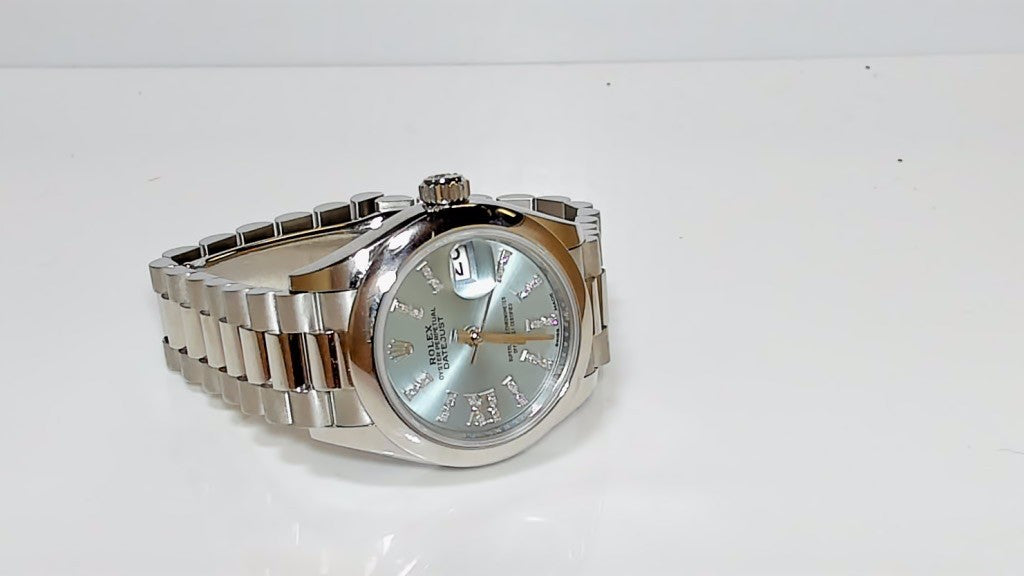 Rolex Lady-Datejust 28 Platinum Ice Blue Dial President Watch
