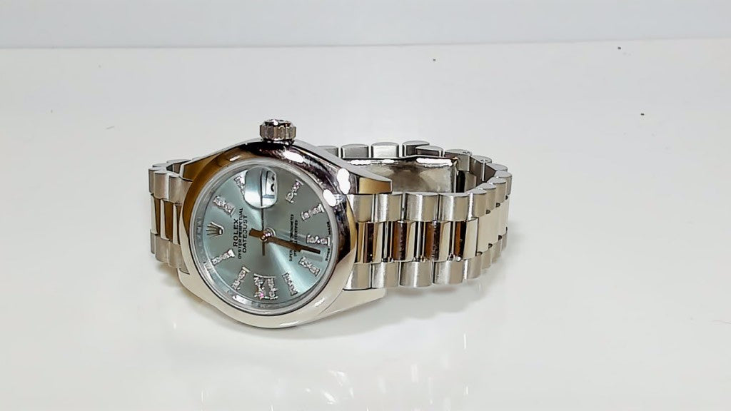 Rolex Lady-Datejust 28 Platinum Ice Blue Dial President Watch