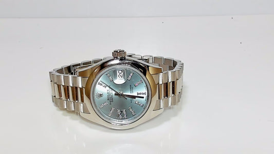 Rolex Lady-Datejust 28 Platinum Ice Blue Dial President Watch