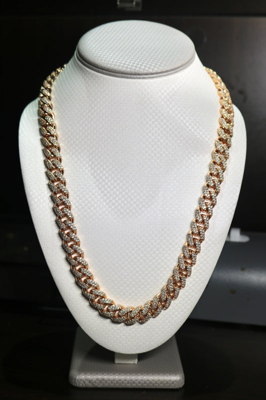 10K Rose Gold 25CTW Diamond 204.3 Grams Cuban Necklace