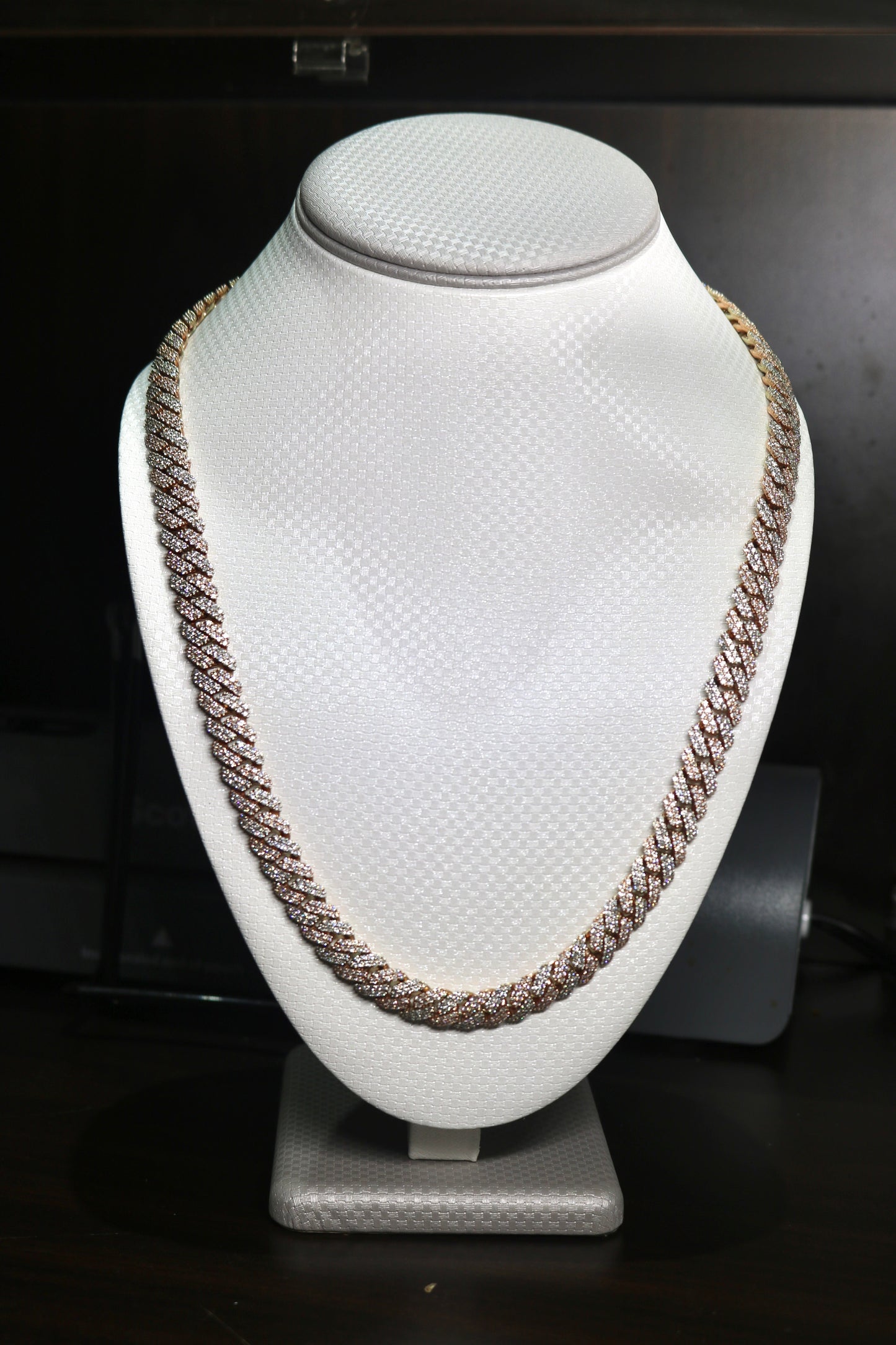 10K Two Tone Rose/White Gold 10MM 19.5CTW Diamond Cuban Chain