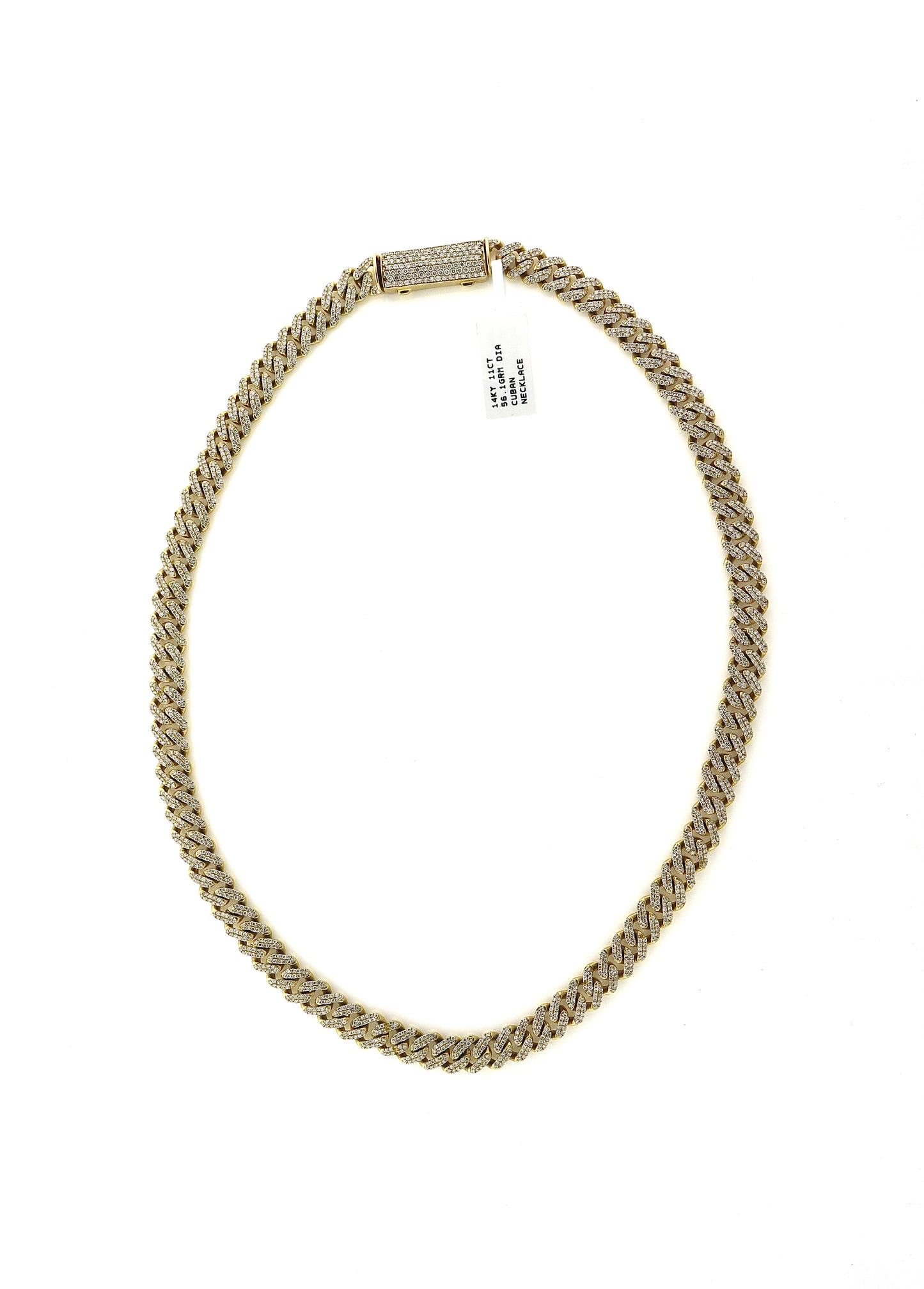 14K Yellow Gold 11CT Diamond 56.1 Grams Cuban Necklace