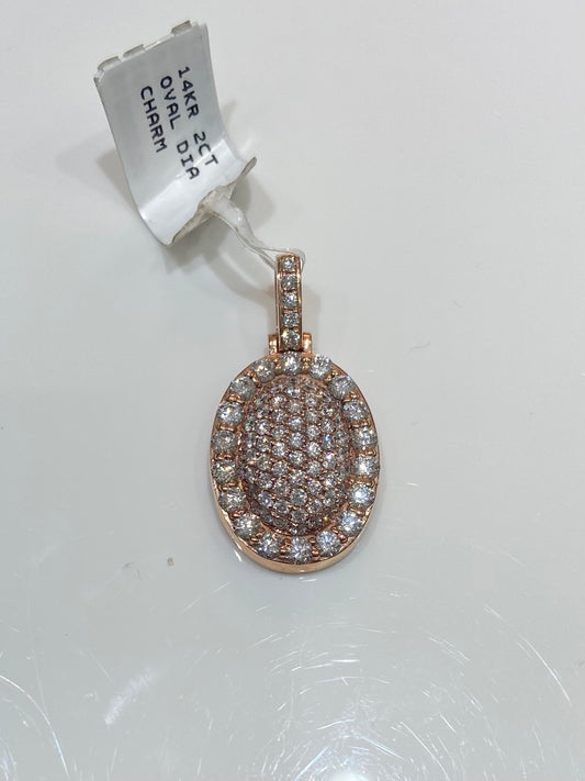 14K Rose Gold 2CT Oval Diamond Charm