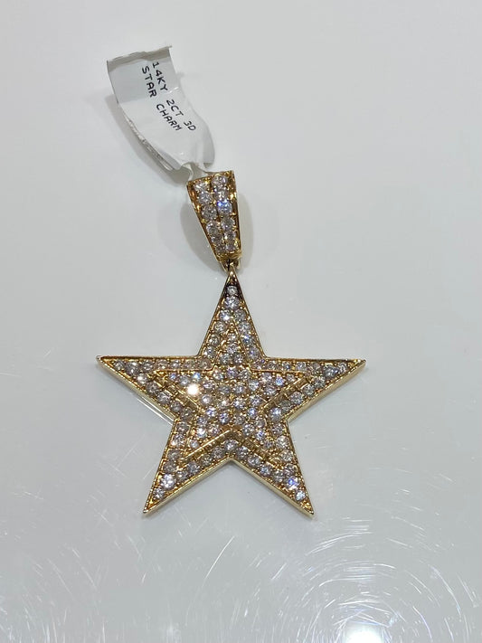 14K Yellow Gold 2CT 3D Star Charm