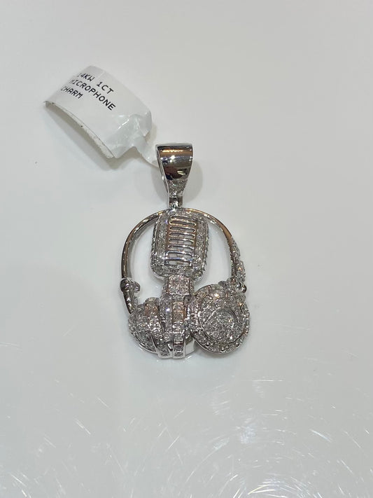 14K White Gold 1CT Microphone Charm