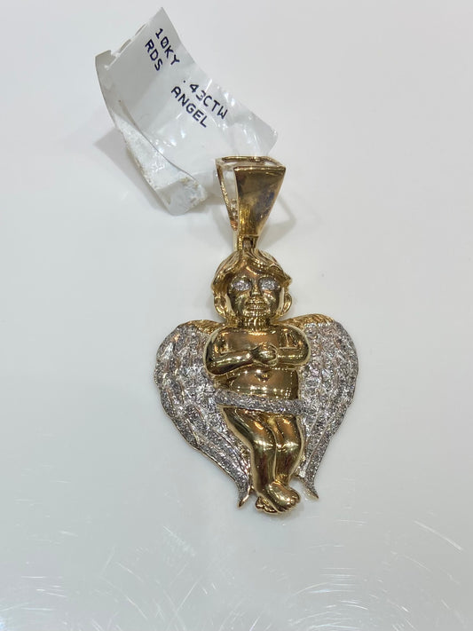 10K Yellow Gold .43CT Rounds Angel Charm