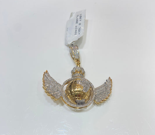 10K Yellow Gold 0.70CT Globe Wings Charm