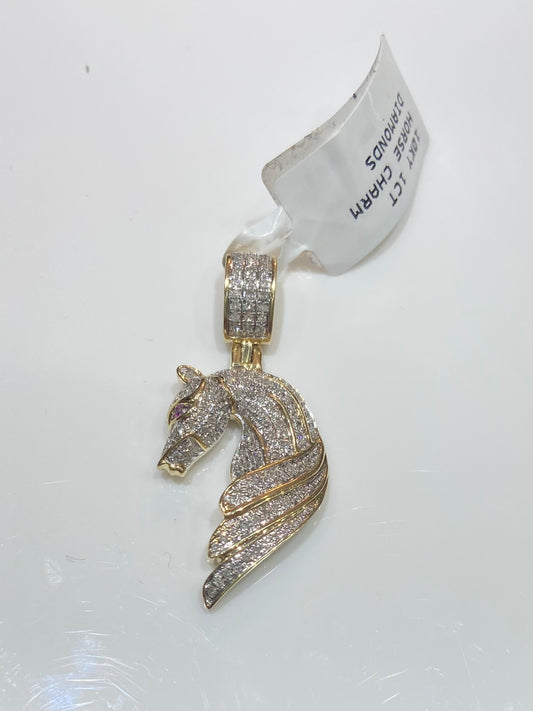 10K Yellow Gold 1CT Horse Diamond Charm