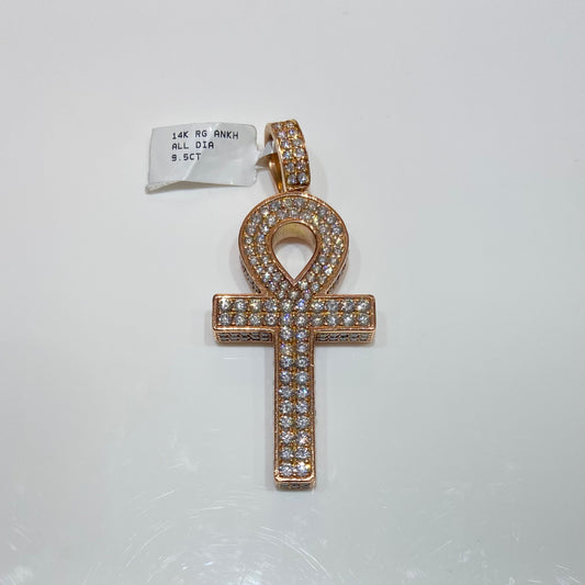 14K Rose Gold 9.5CT Ankh Diamond Charm