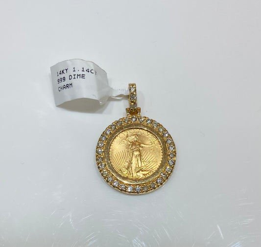 14K Yellow Gold 1.14CT 999 Dime Charm