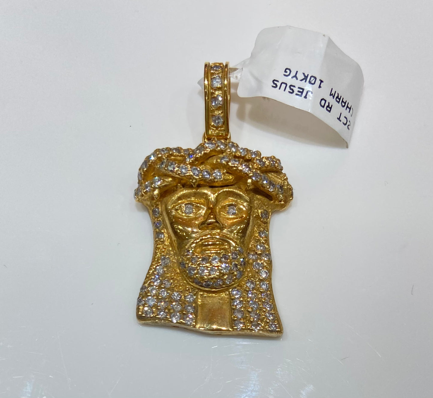 10K Yellow Gold 2CT Round Jesus Charm