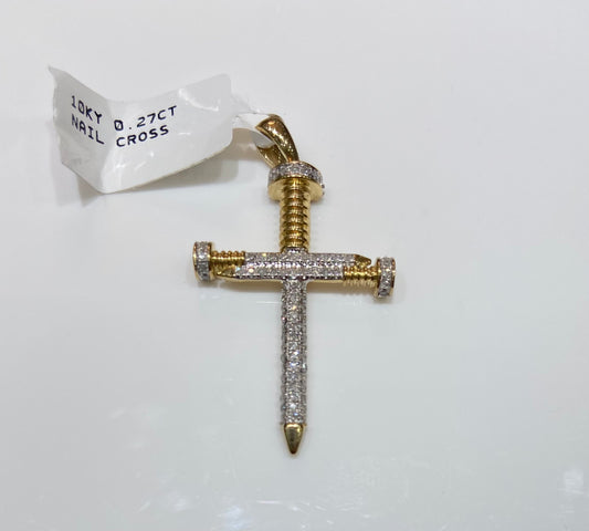 10K Yellow Gold 0.27CT Nail Cross Charm