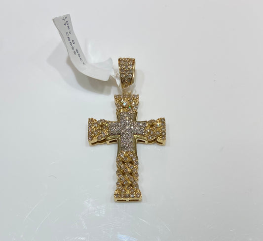 10K Yellow Gold TT 0.85CT Cross Charm