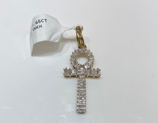 10K Yellow Gold 0.65CT Baguette Ankh Charm