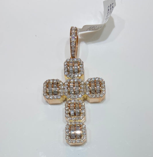 14K Rose Gold 2.75CT Baguette/Round Diamond Cross