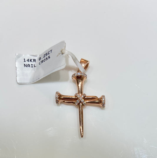 14K Rose Gold 0.25CT Nail Cross Charm