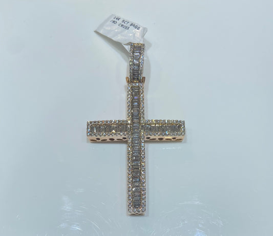 14K 5CT Baguette/Round Cross Charm