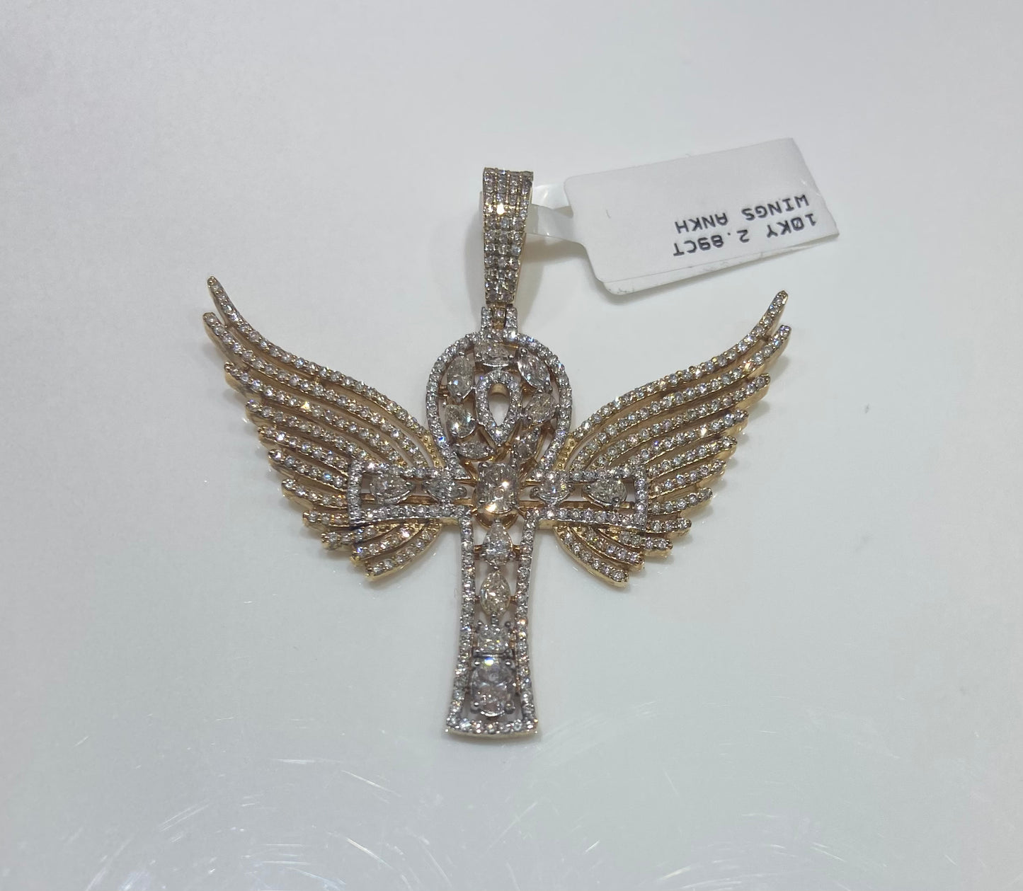 10K Yellow Gold 2.89CT Wings Ankh Diamond Charm