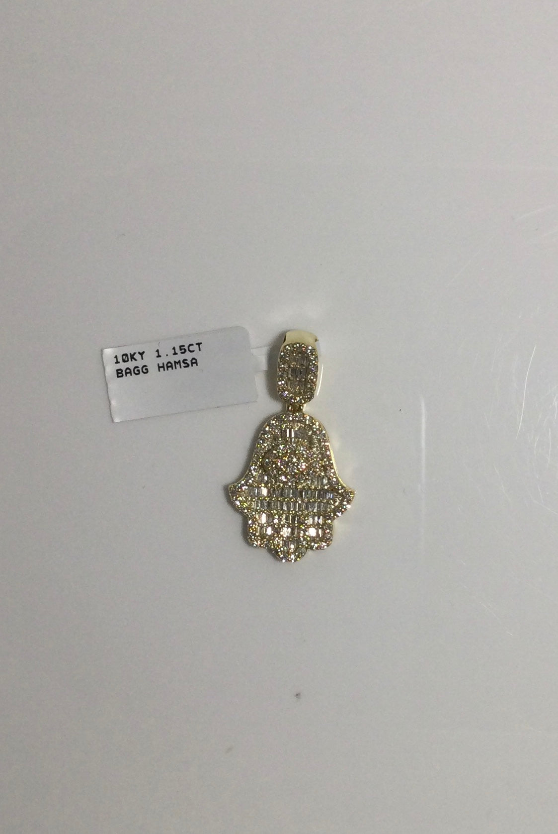 10K Yellow Gold 1.15CT Baguette Hamsa Charm