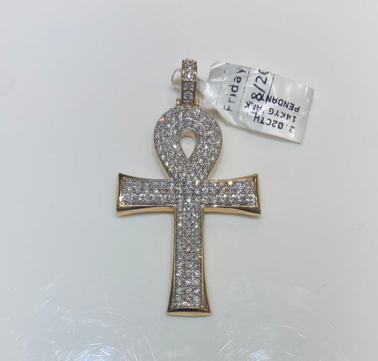 14K Yellow Gold 2.02CTW Ankh Pendant