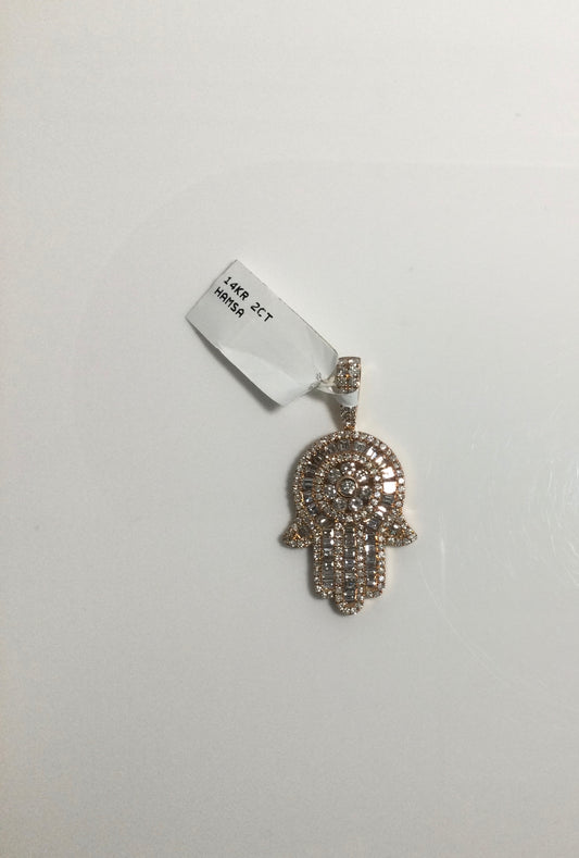 14K Rose Gold 2CT Hamsa Charm