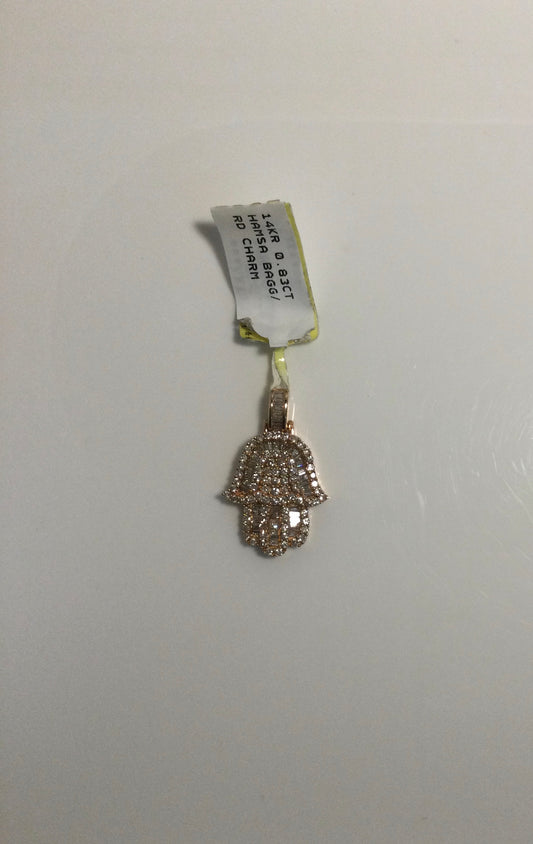 14K Rose Gold 0.83CT Baguette/Round Hamsa Charm