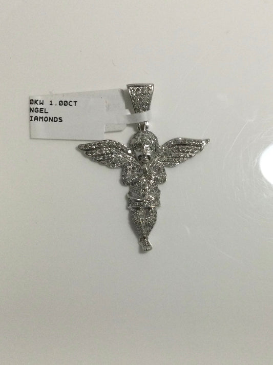 10K White Gold 1.00CT Angel Diamond Charm