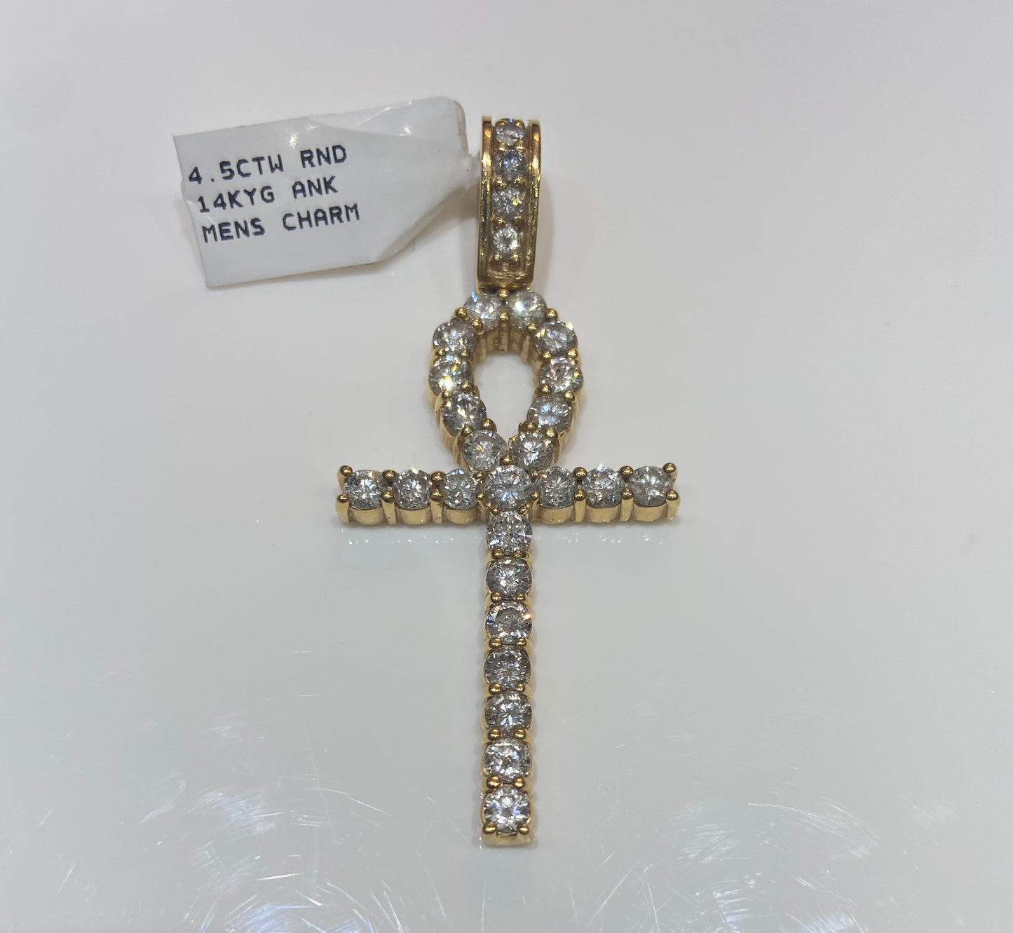14K Yellow Gold 4.5CTW Rounds Ankh Charm
