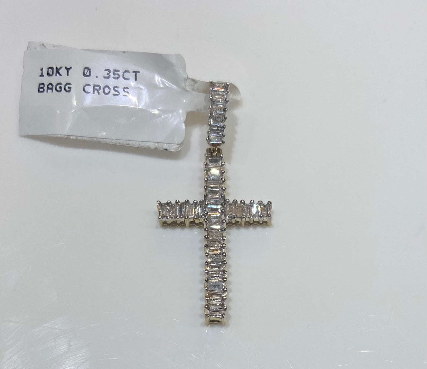 10K Yellow Gold 0.35CT Baguette Cross Charm