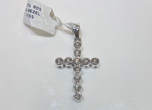14K White Gold 1.0CTW Rounds Bezel Set Cross