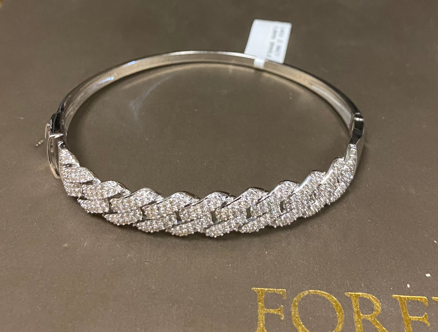 14K White Gold 2.86CT Cuban Bangle