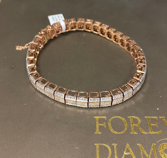 14K Rose Gold 9.64CT Baguette/Round Diamond Bracelet