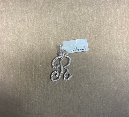 14K White Gold 0.98CT "R" Initial Charm