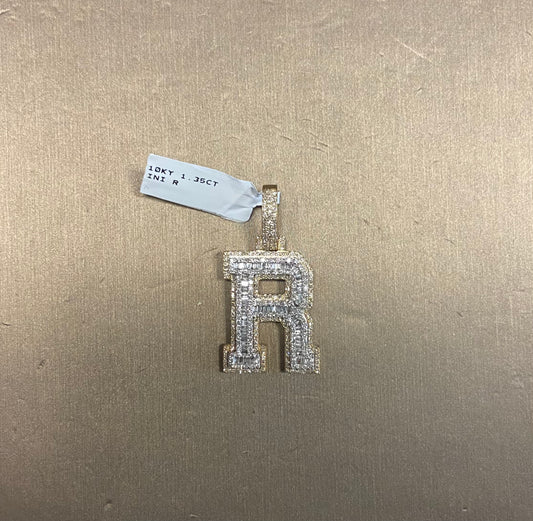 10K Yellow Gold 1.35CT "R" Initial Charm