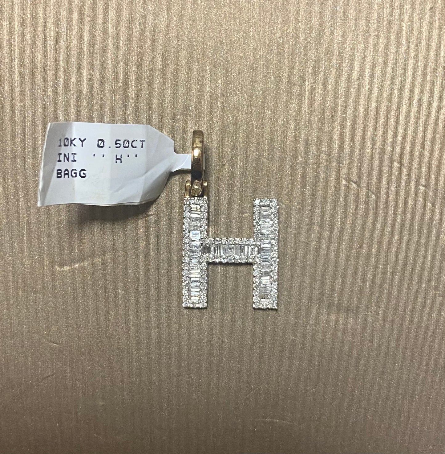 10K Yellow Gold 0.50CT "H" Initial Baguette Charm