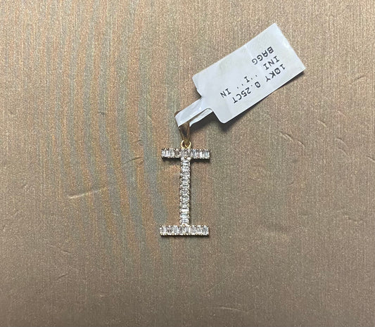 10K Yellow Gold 0.25CT "I" Initial Bagguette Charm