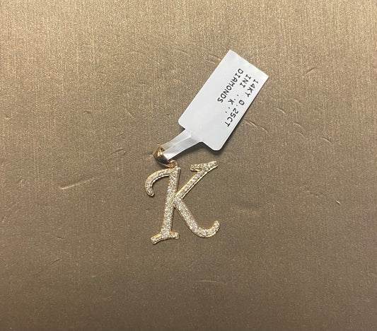 14K Yellow Gold 0.25CT "K" Initial Charm