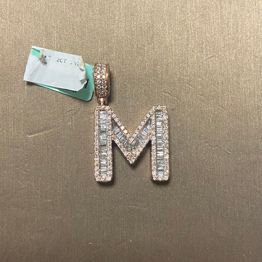 14K Rose Gold 2CT "M" Initial Charm