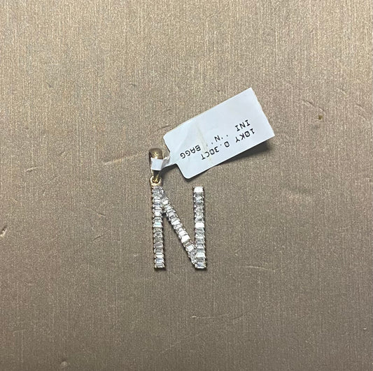 10K Yellow Gold 0.30CT "N" Baguette Initial Charm