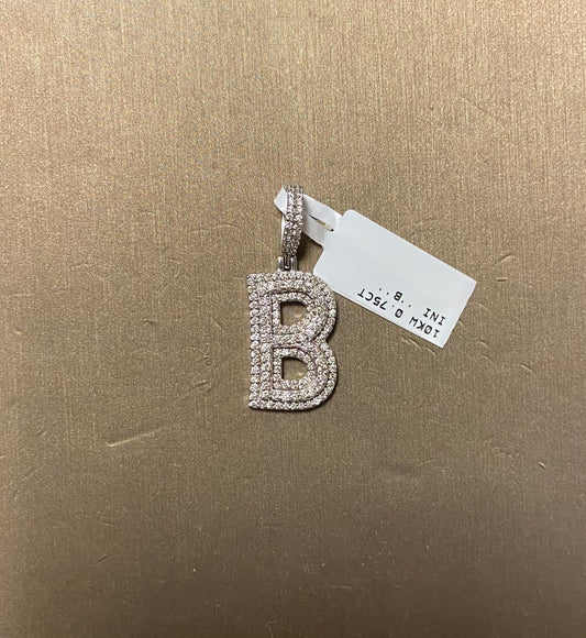 10K White Gold 0.75CT "B" Initial Charm