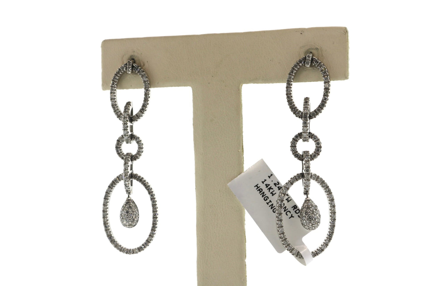 14K White Gold 1.24CT Fancy Rounds Hanging Earrings