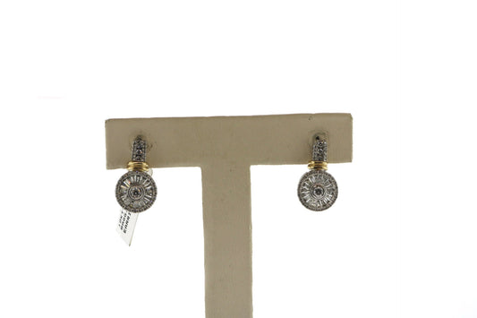 10K Two Tone 1CT Baguette/Round Diamond Earrings