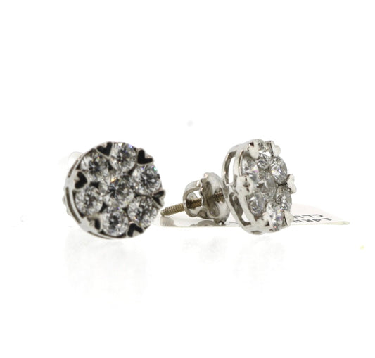 14K White Gold 1.99CT Cluster Earrings