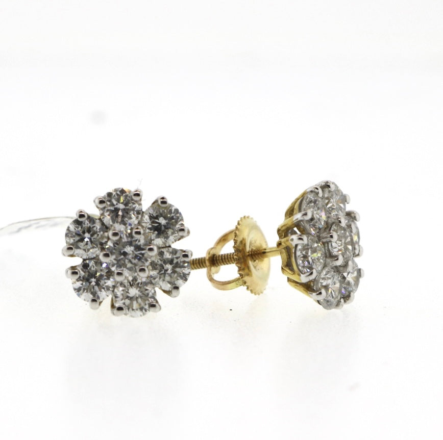 14K Yellow Gold 2.00CT Flower Style Diamond Cluster Earrings