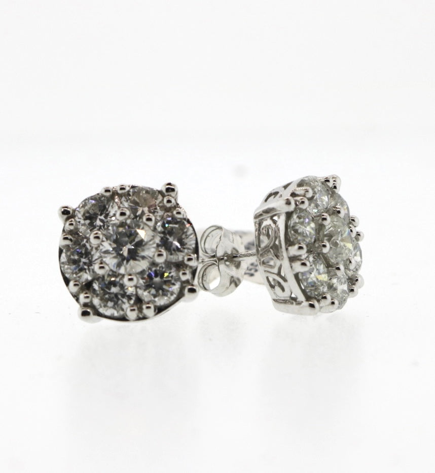 14K White Gold 0.45/3CTW Diamond Cluster Earrings