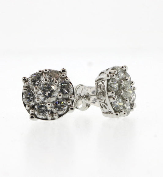 14K White Gold 0.45/3CTW Diamond Cluster Earrings